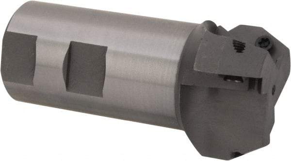 Everede Tool - 30° Lead Angle, 1.803" Max Cut Diam, 1-1/4" Min Cut Diam, 0.479" Max Depth of Cut, Indexable Chamfer and Angle End Mill - 3 Inserts, APLT 347 Insert Style, 3.2" Overall Length, Straight Shank, 60° Included Angle - USA Tool & Supply