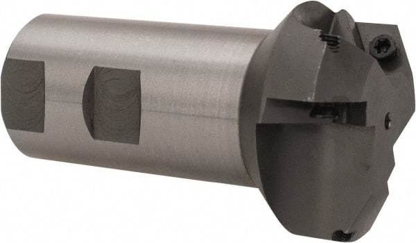 Everede Tool - 60° Lead Angle, 1.958" Max Cut Diam, 1" Min Cut Diam, 0.277" Max Depth of Cut, Indexable Chamfer and Angle End Mill - 3 Inserts, APLT 347 Insert Style, 3.2" Overall Length, Straight Shank, 120° Included Angle - USA Tool & Supply