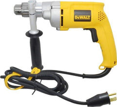 DeWALT - 1/2" Keyed Chuck, 0 to 1,000 RPM, Pistol Grip Handle Electric Drill - 7.8 Amps, 120 Volts, Reversible, Includes 360° Side Handle & Chuck Key with Holder - USA Tool & Supply