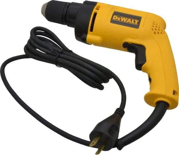 DeWALT - 3/8" Keyless Chuck, 1,200 RPM, Pistol Grip Handle Electric Drill - 6.7 Amps, 120 Volts, Reversible - USA Tool & Supply