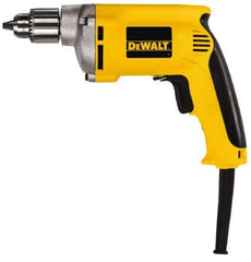 DeWALT - 1/4" Keyed Chuck, 4,000 RPM, Pistol Grip Handle Electric Drill - 6.7 Amps, 110 Volts, Reversible, Includes Chuck Key with Holder - USA Tool & Supply