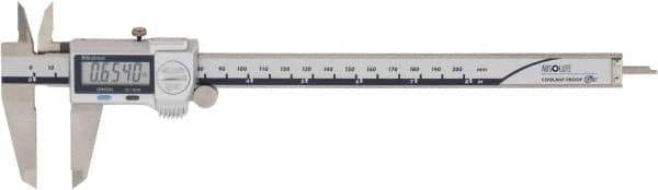 Mitutoyo - 0 to 200mm Range, 0.01mm Resolution, IP67 Electronic Caliper - Stainless Steel with 50mm Stainless Steel Jaws, 0.001" Accuracy, SPC Output - USA Tool & Supply