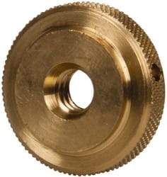 Gibraltar - 1/4-20" UNC Thread, Uncoated, Brass Round Knurled Check Nut - 1/4" Overall Height, 7/8" Diam x 3/16" Head Height, 5/8" Diam x 1/16" Base Height - USA Tool & Supply