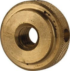 Gibraltar - 5/16-18" UNC Thread, Uncoated, Brass Round Knurled Check Nut - 3/8" Overall Height, 1" Head Diam, 3/4" Diam x 3/32" Base Height - USA Tool & Supply