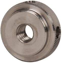 Gibraltar - 5/16-18" UNC Thread, Uncoated, Stainless Steel Round Knurled Check Nut - 3/8" Overall Height, 1" Head Diam, 3/4" Diam x 3/32" Base Height - USA Tool & Supply