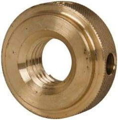 Gibraltar - 5/8-11" UNC Thread, Uncoated, Brass Round Knurled Check Nut - 1/2" Overall Height, 1-3/8" Diam x 3/8" Head Height, 1-1/8" Diam x 1/8" Base Height - USA Tool & Supply