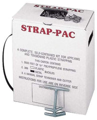 Value Collection - 3,000 Foot Long x 1/2 Inch Wide x 0.015 Inch Thick, Economy Polyproylene Strapping Kit - 260 Lbs Tensile Strength, Contains Self Dispensing Box, Polypropylene Strapping, 300 Metal Buckles and Tensioning Cutting Tool - USA Tool & Supply