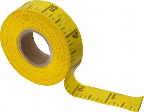 Made in USA - 60 Ft. Long x 5/8 Inch Wide, 1/4 Inch Graduation, Yellow, Adhesive Tape Measure - Reads Left to Right - USA Tool & Supply