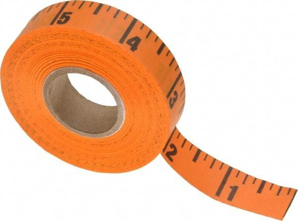 Made in USA - 60 Ft. Long x 5/8 Inch Wide, 1/4 Inch Graduation, Orange, Adhesive Tape Measure - Reads Right to Left - USA Tool & Supply