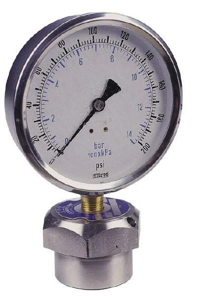 Value Collection - 2,000 Max psi, 4 Inch Dial Diameter, Stainless Steel Pressure Gauge Guard and Isolator - 1% Accuracy, 18-8 Material Grade - USA Tool & Supply