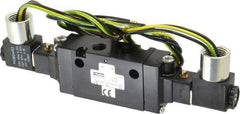 Parker - 1/4" Inlet x 1/4" Outlet, Double Solenoid Actuator, Solenoid Return, 2 Position, Body Ported Solenoid Air Valve - 120 VAC Input, 88 CFM, 1.4 CV, 4 Way, 145 psi, 7-3/10" Long x 1.15" Wide x 3.97" High, 0 to 160°F - USA Tool & Supply