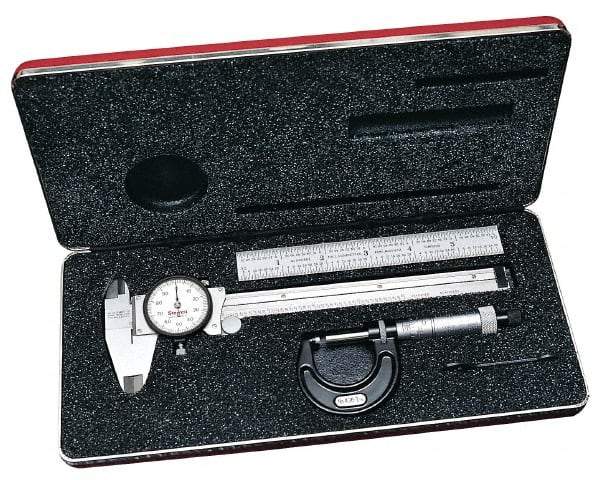 Starrett - 4 Piece, Machinist Caliper and Micrometer Tool Kit - 0 to 150 mm Caliper, 0 to 25 mm Micrometer - USA Tool & Supply