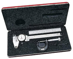 Starrett - 4 Piece, Machinist Caliper and Micrometer Tool Kit - 0 to 150 mm Caliper, 0 to 25 mm Micrometer - USA Tool & Supply