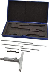 Value Collection - 0 to 6" Range, 6 Rod, Mechanical Depth Micrometer - Ball Thimble, 4" Base Length, 0.001" Graduation, 4.5mm Rod Diam - USA Tool & Supply
