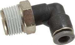 Norgren - 1/4" Tube OD, 3/8 NPTF Brass Push-to-Connect Tube Male Swivel Elbow - Tube to Male NPT Connection, 150 Max psi, Nitrile O-Ring, 0 to 175°F Working Temp - USA Tool & Supply