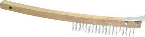 Value Collection - 3 Rows x 19 Columns Bent Handle Scratch Brush with Scraper - 1" Brush Length, 13-1/2" OAL, 1" Trim Length, Wood Curved Handle - USA Tool & Supply