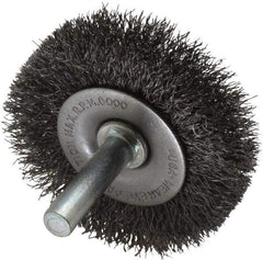 Made in USA - 2" OD, 1/4" Shank Diam, Crimped Steel Wheel Brush - 1/4" Face Width, 0.008" Filament Diam, 6,000 RPM - USA Tool & Supply