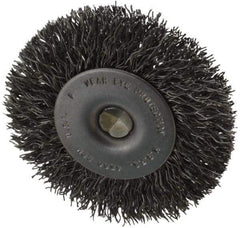 Made in USA - 2-1/2" OD, 1/4" Shank Diam, Crimped Steel Wheel Brush - 1/4" Face Width, 0.014" Filament Diam, 4,500 RPM - USA Tool & Supply