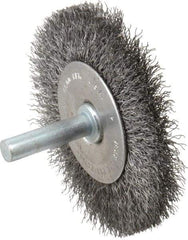 Made in USA - 2-1/2" OD, 1/4" Shank Diam, Crimped Steel Wheel Brush - 1/4" Face Width, 0.008" Filament Diam, 20,000 RPM - USA Tool & Supply