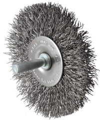 Made in USA - 3" OD, 1/4" Shank Diam, Crimped Steel Wheel Brush - 1/4" Face Width, 0.014" Filament Diam, 4,500 RPM - USA Tool & Supply