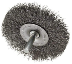 Made in USA - 3" OD, 1/4" Shank Diam, Crimped Steel Wheel Brush - 1/4" Face Width, 0.008" Filament Diam, 4,500 RPM - USA Tool & Supply