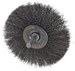 Made in USA - 3-1/2" OD, 1/4" Shank Diam, Crimped Steel Wheel Brush - 1/4" Face Width, 0.008" Filament Diam, 4,500 RPM - USA Tool & Supply