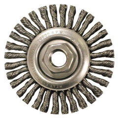 Anderson - 4" OD, M10x1.50 Arbor Hole, Knotted Stainless Steel Wheel Brush - 1/4" Face Width, 7/8" Trim Length, 0.02" Filament Diam, 20,000 RPM - USA Tool & Supply