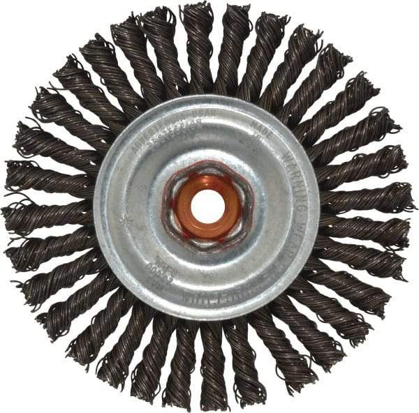 Anderson - 4" OD, M10x1.50 Arbor Hole, Knotted Steel Wheel Brush - 1/4" Face Width, 7/8" Trim Length, 0.02" Filament Diam, 20,000 RPM - USA Tool & Supply