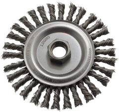 Anderson - 4-1/2" OD, 5/8-11 Arbor Hole, Knotted Steel Wheel Brush - 1/4" Face Width, 13/16" Trim Length, 0.02" Filament Diam, 12,500 RPM - USA Tool & Supply
