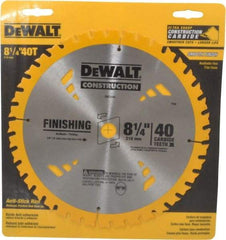 DeWALT - 8-1/4" Diam, 5/8" Arbor Hole Diam, 40 Tooth Wet & Dry Cut Saw Blade - Carbide-Tipped, General Purpose Action, Diamond Arbor - USA Tool & Supply