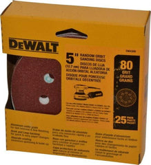DeWALT - 5" Diam, 80 Grit, Aluminum Oxide Hook & Loop Disc - Medium Grade, Coated, Paper Backing, - USA Tool & Supply