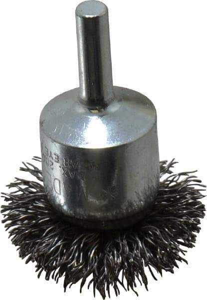 Anderson - 1-1/2" Brush Diam, Crimped, Flared End Brush - 1/4" Diam Shank, 20,000 Max RPM - USA Tool & Supply