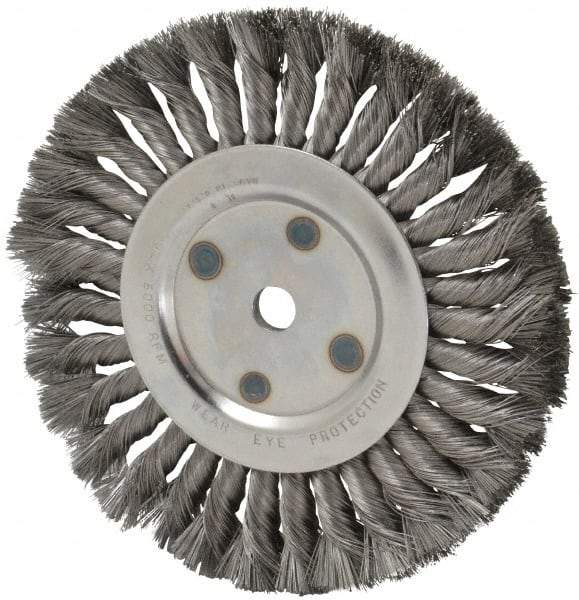 Anderson - 8" OD, 5/8" Arbor Hole, Knotted Steel Wheel Brush - 5/8" Face Width, 1-3/4" Trim Length, 0.0118" Filament Diam, 6,000 RPM - USA Tool & Supply