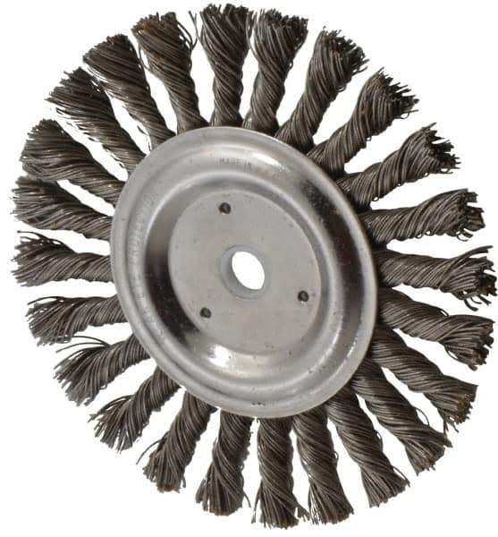 Anderson - 6" OD, 5/8" Arbor Hole, Knotted Steel Wheel Brush - 7/16" Face Width, 1-7/16" Trim Length, 0.025" Filament Diam, 9,000 RPM - USA Tool & Supply