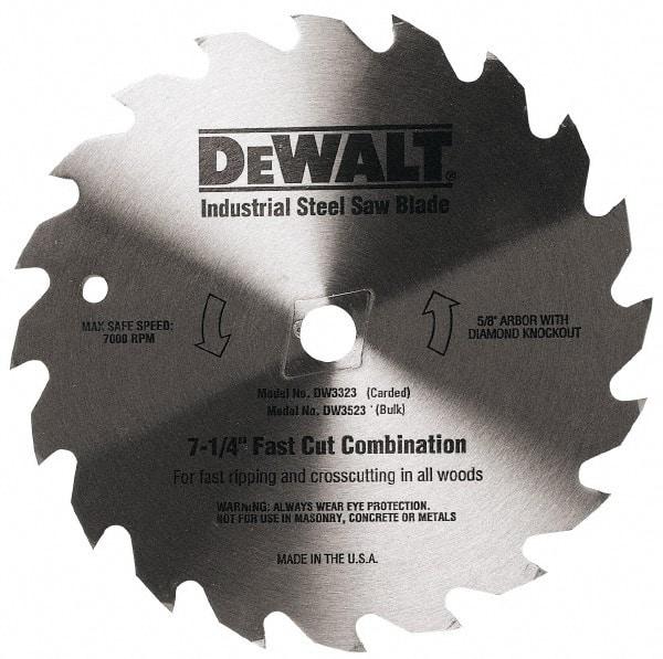 DeWALT - 7-1/4" Diam, 5/8" Arbor Hole Diam, 140 Tooth Wet & Dry Cut Saw Blade - Steel, Smooth Action, Standard Round Arbor - USA Tool & Supply