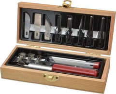 Excel - Woodworking Set - 13 Pieces, Includes Wooden Boxed Knife Set 1 Knife, 14 Blades - USA Tool & Supply