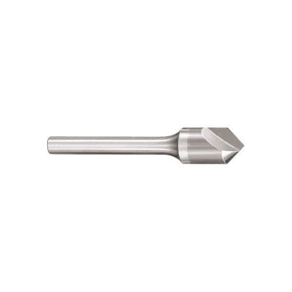 SGS - 1/8" Head Diam, 1/8" Shank Diam, 1 Flute 60° Solid Carbide Countersink - Bright Finish, 1-1/2" OAL, Single End, Straight Shank, Right Hand Cut - USA Tool & Supply