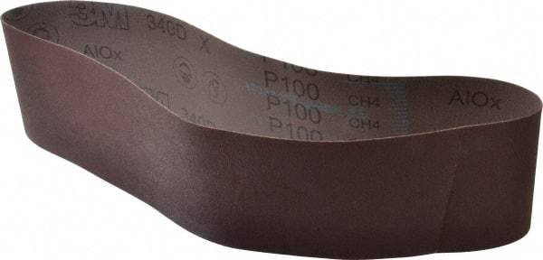 3M - 4" Wide x 36" OAL, 100 Grit, Aluminum Oxide Abrasive Belt - Aluminum Oxide, Fine, Coated, X Weighted Cloth Backing, Series 340D - USA Tool & Supply