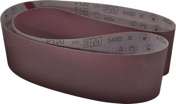 3M - 6" Wide x 89" OAL, 120 Grit, Aluminum Oxide Abrasive Belt - Aluminum Oxide, Fine, Coated, X Weighted Cloth Backing, Series 240D - USA Tool & Supply