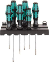 Wera - 6 Piece Slotted & Phillips Screwdriver Set - Round Shank, Ergonomic Handle, Bit Sizes: Philips #1 & #2 - USA Tool & Supply