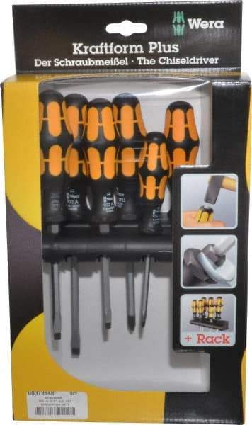 Wera - 6 Piece Phillips & Slotted Screwdriver Set - Round Shank, Ergonomic Handle, Bit Sizes: Philips #1 & #2 - USA Tool & Supply
