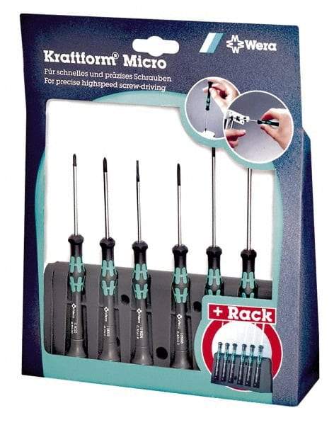 Wera - 6 Piece Phillips & Slotted Screwdriver Set - Round Shank, Ergonomic Handle, Bit Sizes: Philips #0 & #1 - USA Tool & Supply