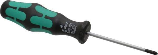 Wera - #0, 5-1/2" OAL, Standard Phillips Screwdriver - 2-3/8" Blade Length, Round Shank, Ergonomic Handle - USA Tool & Supply