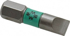 Wera - 1/4" Slotted Screwdriver Bit - 1/4" Hex Drive, 1" OAL - USA Tool & Supply