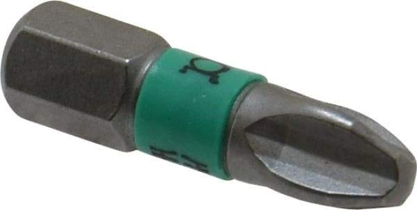 Wera - #3 Phillips Screwdriver Bit - 1/4" Hex Drive, 1" OAL - USA Tool & Supply