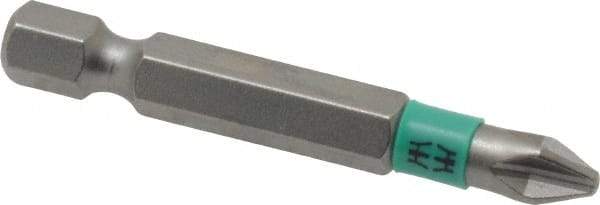 Wera - #2 Phillips Screwdriver Bit - 1/4" Hex Drive, 2" OAL - USA Tool & Supply