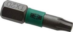 Wera - T20 Torx Bit - 1/4" Hex Drive, 1" OAL - USA Tool & Supply