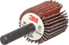 3M - 1" Diam x 1" Face Width, Medium Ceramic Alumina Coated Mounted Flap Wheel - 1/4" Shank Mount, 60 Grit, X Weighted Cloth Backing, 30,000 Max RPM - USA Tool & Supply