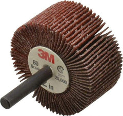 3M - 2" Diam x 1" Face Width, Medium Ceramic Alumina Coated Mounted Flap Wheel - 1/4" Shank Mount, 80 Grit, X Weighted Cloth Backing, 25,000 Max RPM - USA Tool & Supply