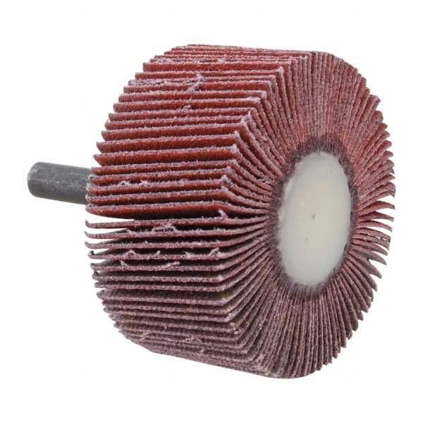 3M - 2" Diam x 1" Face Width, Fine Ceramic Alumina Coated Mounted Flap Wheel - 1/4" Shank Mount, 120 Grit, X Weighted Cloth Backing, 25,000 Max RPM - USA Tool & Supply